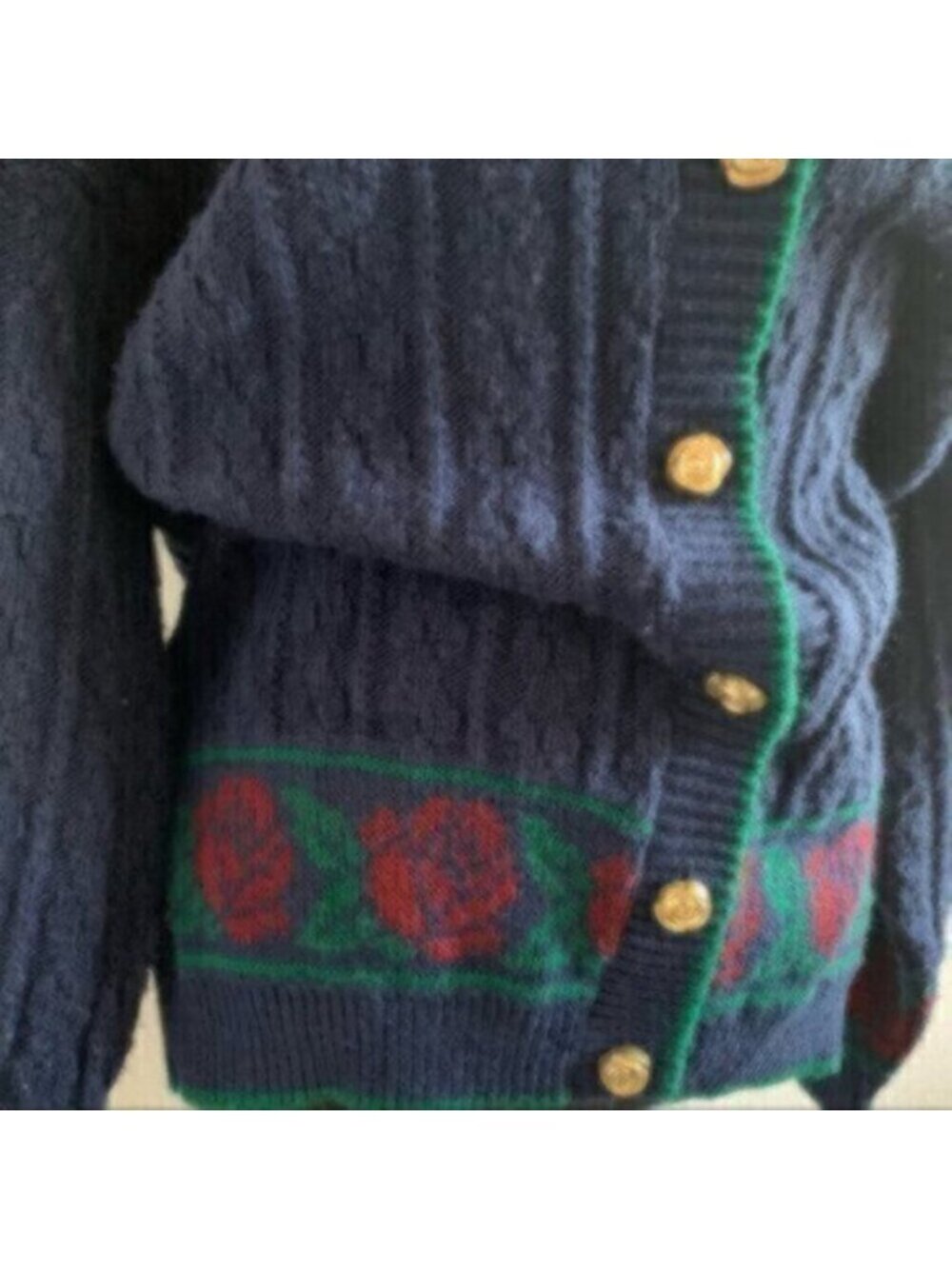 Lauren Ralph Lauren Rare Vintage Cable Cardigan Sweater With Gold Buttons - Picture 10 of 17